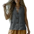 thumbnail image 5 of XuJwPNcy Cotton Linen Tank Tops for Women V Neck Sleeveless Tee Tops Summer Breathable T Shirts with Pocket for Beach, 5 of 7