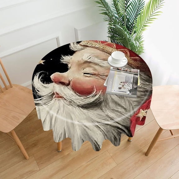 RKSupls 60 Inch Round Tablecloth, Santa Claus Vintage Premium Polyester Straight Edge Wrinkle Resistant Washable Table Cover for Party Home Dining Decor