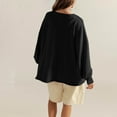 thumbnail image 4 of EchfiProm Sweatshirts Women Fall Black Pullover V-Neck Oversized Solid Color Long Sleeve Loose Tops Sweatshirt, 4 of 5