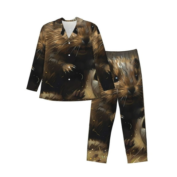 Kdxio Football Loving Hamster Men’s Pajama Set Pajamas For Men 2 Piece PJ Set with Men Pajama Pants and Long Sleeve T-Shirt Lounge Set-Small