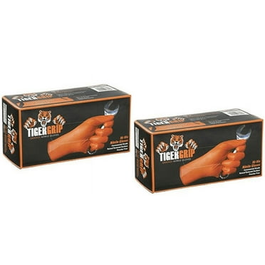 Tiger Grip Gloves - 2 Boxes - Hi-Vis Orange - Textured - Powder & Latex Free 200 Count (Large)