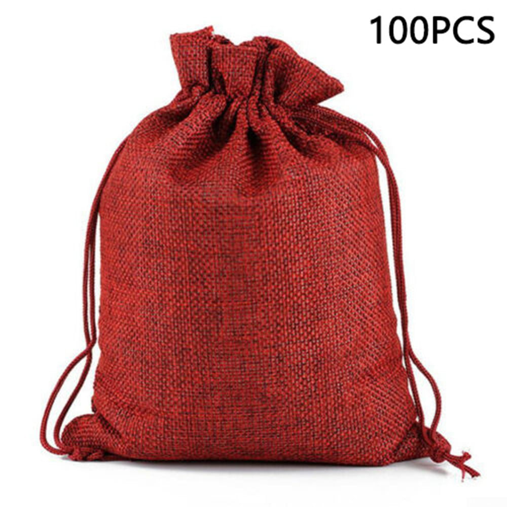 10/50 Set Small Burlap Linen Jute Sack Jewelry Rustic Pouch Drawstring Gift Bags 