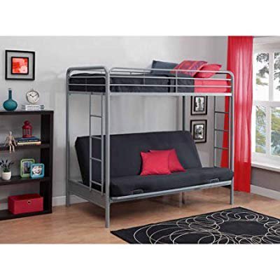 DHP Twin-Over-Futon Metal Bunk Bed, Silver