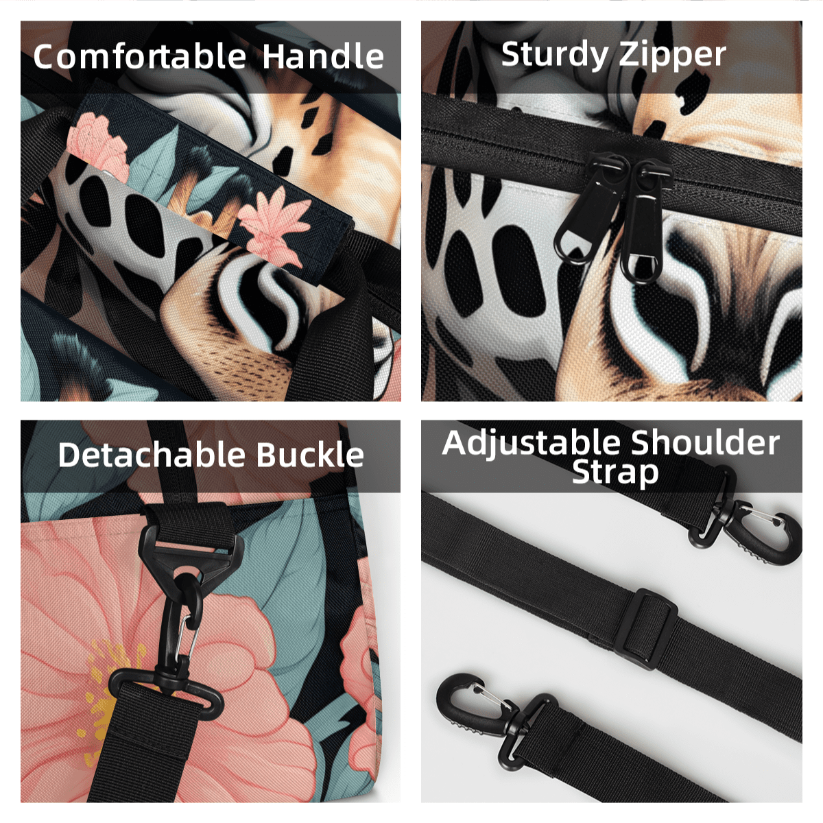 Herdesigns Giraffe Sports Duffle Bag for Women & Men, Flower Giraffe Gym Bag Dance Bag Overnight Bag Carry On Weekender Travel Bag