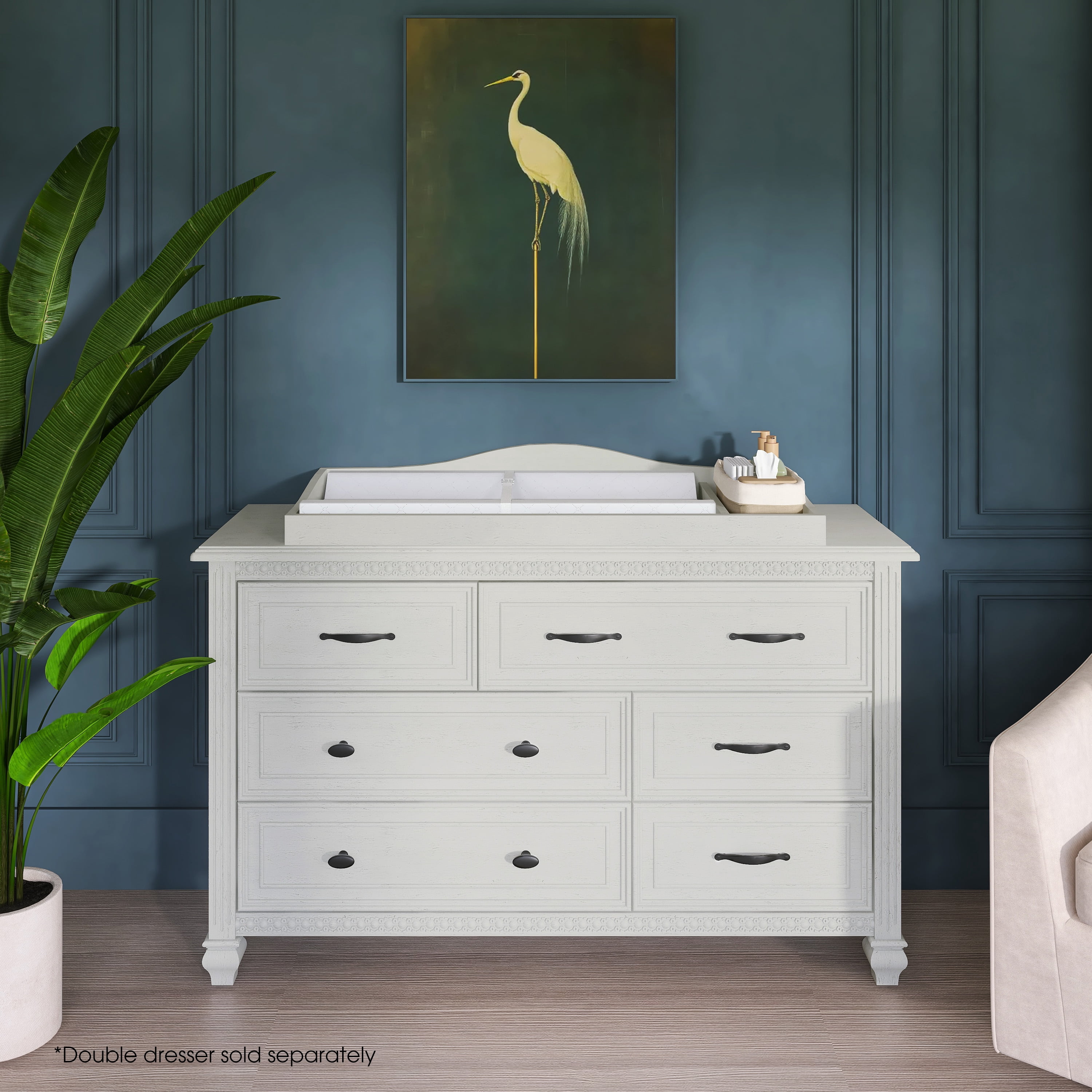 Evolur Changing Tray in Antique Grey Mist with Enclosed Sides, 45.25" x 17.5"