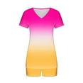 thumbnail image 5 of Summer Plus Size Two Piece Outfits for Women Fashion Gradient Casual Home Two-piece V-neck Top With Pocket Shorts Set, 5 of 6