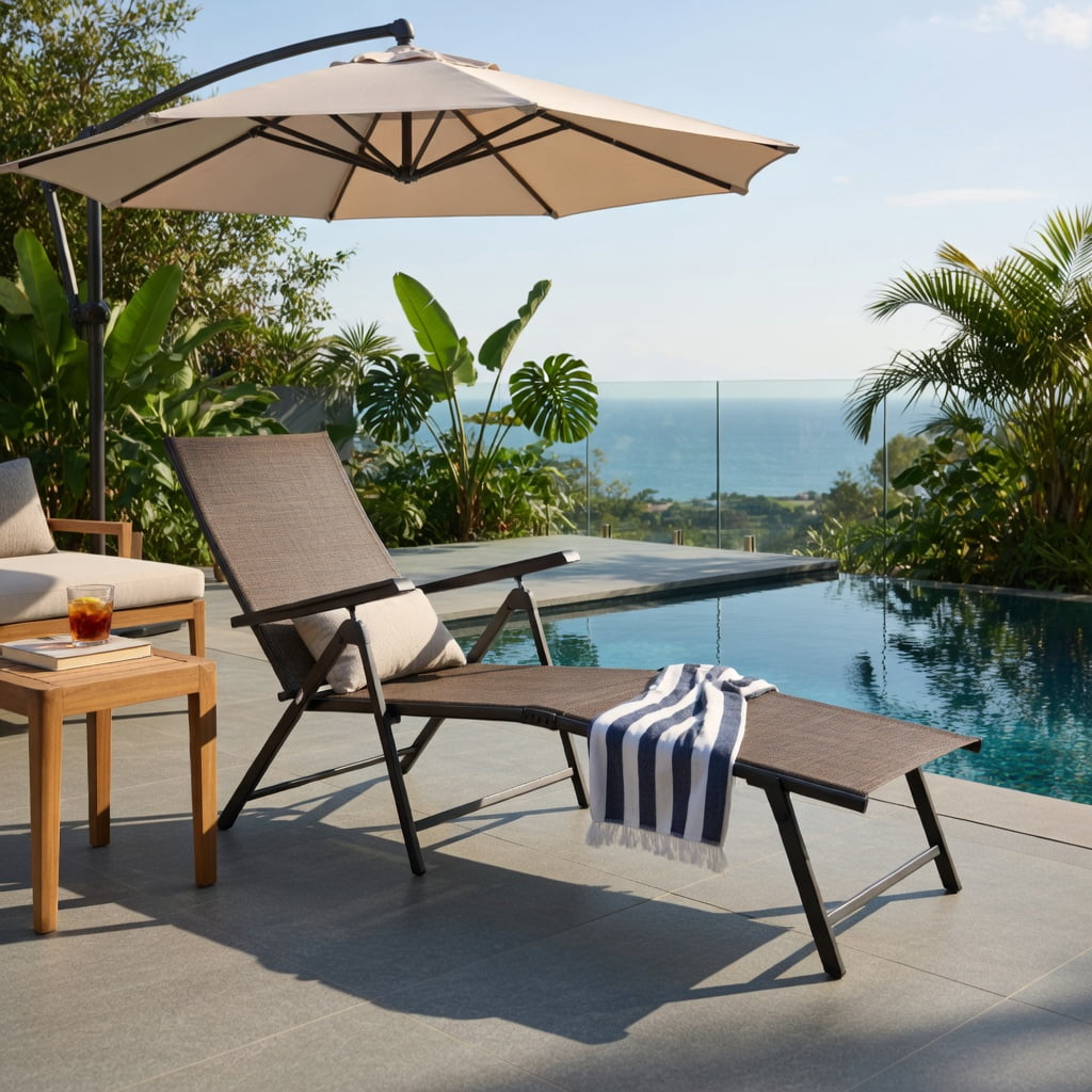 Hommoo Adjustable Outdoor Chaise Lounge Chair, 5-Position Reclining Steel Frame Patio Lounger with Textilene Seat, Tan