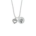 thumbnail image 2 of Delight Jewelry Black Nickeltone Crystal Open Heart Silvertone Script Initial Disc - P - Charm Necklace, 20"+3", 2 of 4