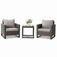 thumbnail image 4 of PARKWELL 3PCS Outdoor Wicker Chair Set with Coffee Table,Patio Rattan Conversation Bistro Set with Gray Cushions, 4 of 10