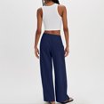 thumbnail image 4 of Wide Leg Linen Pants for Women Tall Spring Linen Palazzo Pants Baggy High Waisted Beach Pant Gauze Lounge Trousers Blue L, 4 of 5