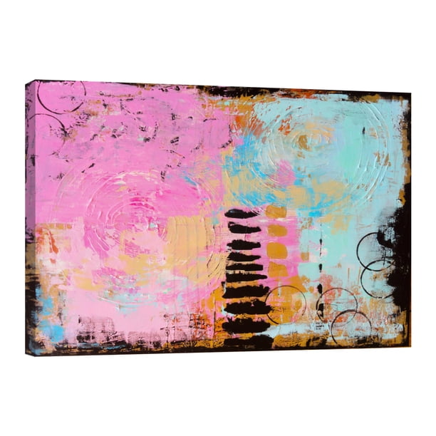Cuadro Decorativo Abstracto Canvas Revolution Trazos Rosa y Azul 90 x 60 cm