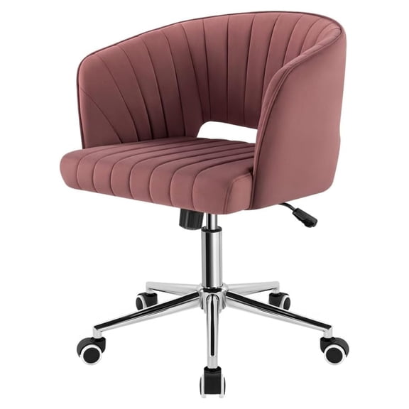 Home Office Chair Swivel Desk Chair Accent Armchair Upholstered Modern Tufted Chairs with Wheels for Girls Women Ergonomic Study Seat Computer Task Stools for Living Room (Rose)