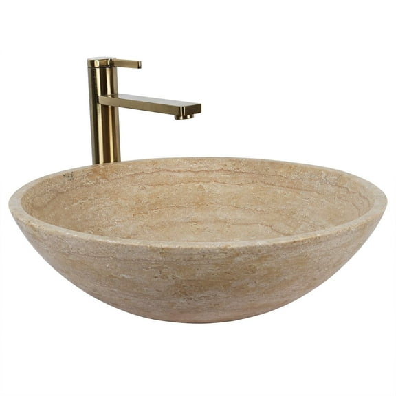 Natural Travertine Stone Round Vessel Sink for Bathroom, 17 Inch Travertine Marble Bathroom Sink, Vanity Bowl Basin