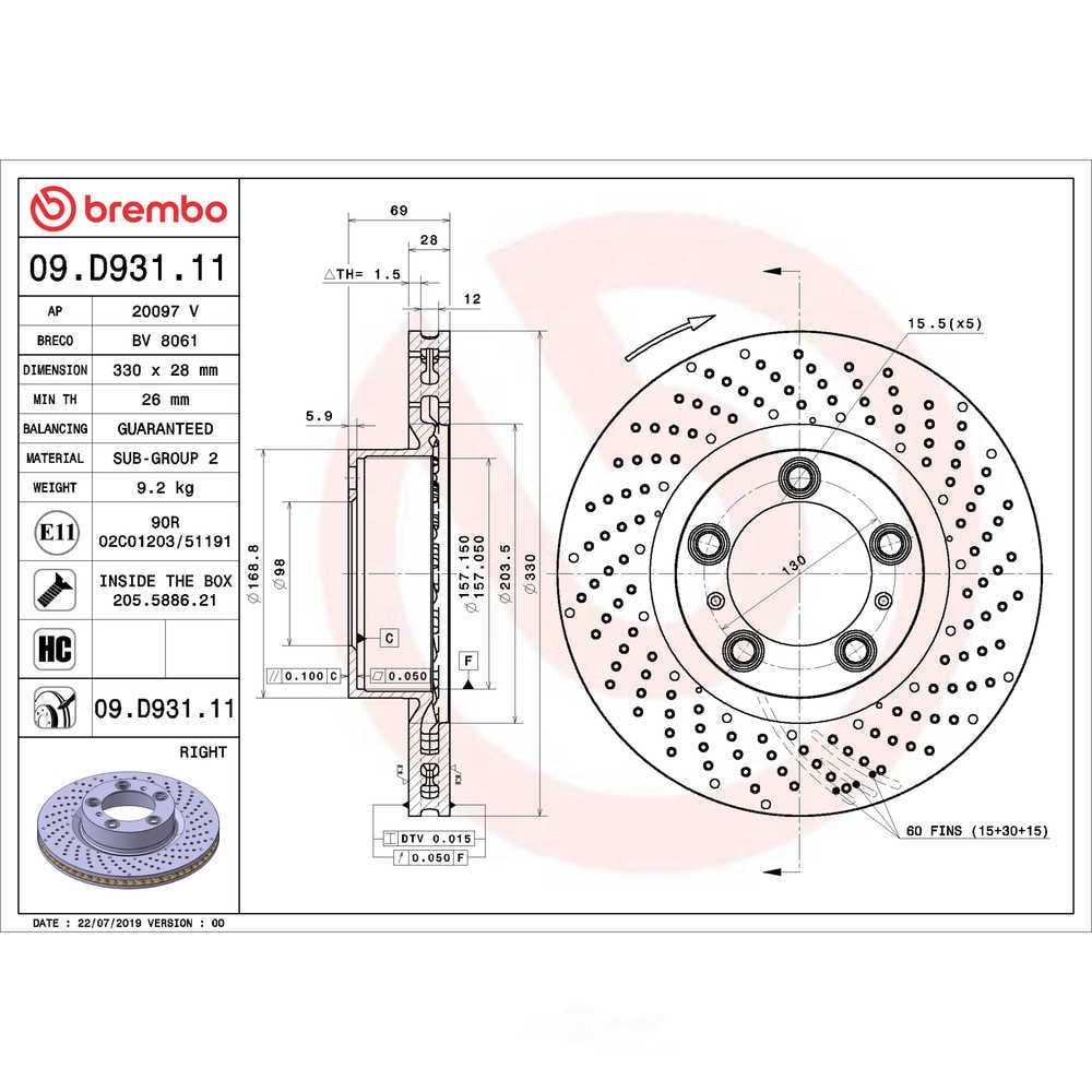 Brembo 09.D931.11 PRIME Disc Brake Rotor