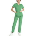 thumbnail image 6 of JGNGSHN Scrub Sets for Woman Solid Color V-Neck Short Sleeve Long Pants Nurse Uniform with Pock Green XL, 6 of 6