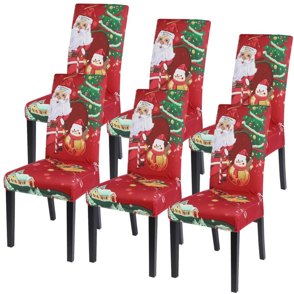 Christmas Dining Chair Covers Set of 6 Stretch Removable Washable