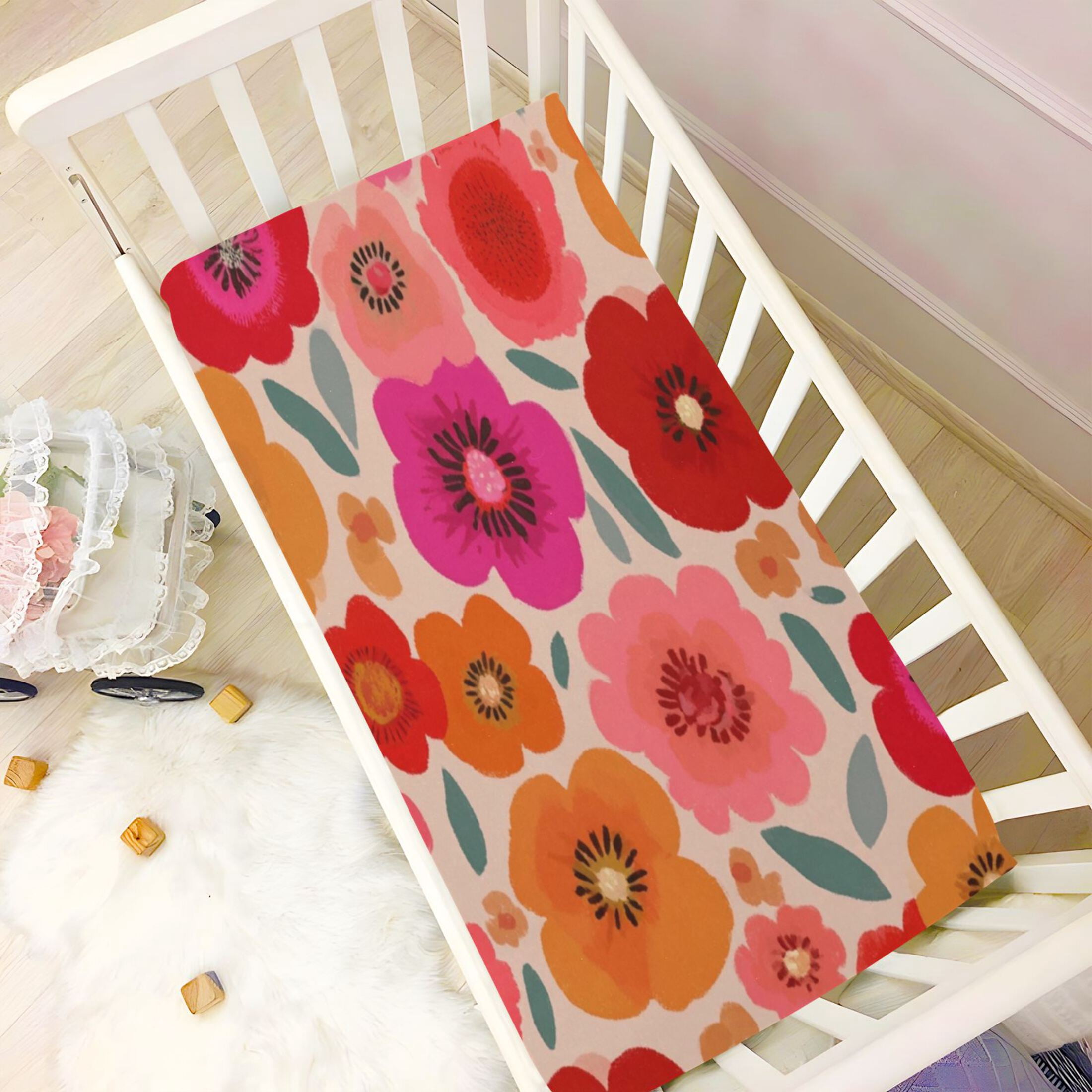 Baby Essentials 52”x 28”- Standard Cotton-like Modal Elastic- The Vibrant Flower Design Crib Sheets for Newborns and Toddlers