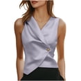 thumbnail image 3 of LangJing Women's Satin Silky Vest Button Down Sleeveless V Neck Tank Tops Waistcoat Jacket Summer Fashion Vests Blazer Gray,XL, 3 of 8