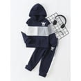 thumbnail image 7 of Fdqin Boys Hoodies Fall Outfits 2 Pcs Colorblock Sweatshirt and Jogger Pants Set Winter Pullover Sweatsuit Deep Blue 4-5 Years, 7 of 7