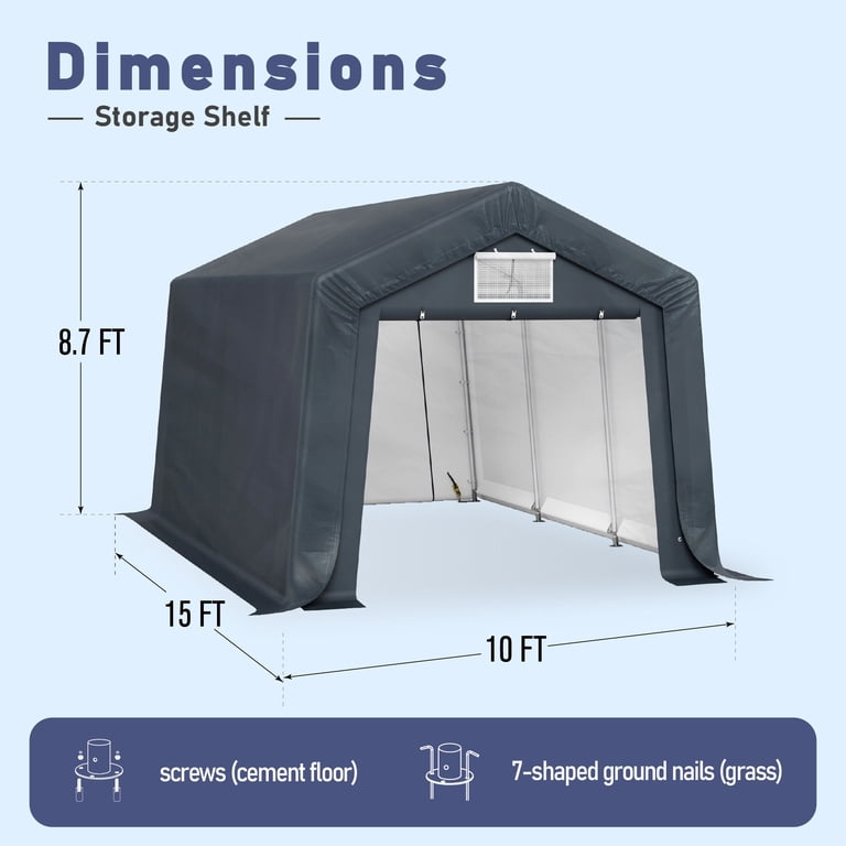 SUMMIT LIVING 15 x 10 ft Outdoor Portable Storage Shed, Garden
