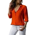 thumbnail image 2 of Fashnice T-shirt Femme Manches Longues Tee Tops Unis Tunique d'Été Décontractée Blouse Rouge 3TG, 2 of 3