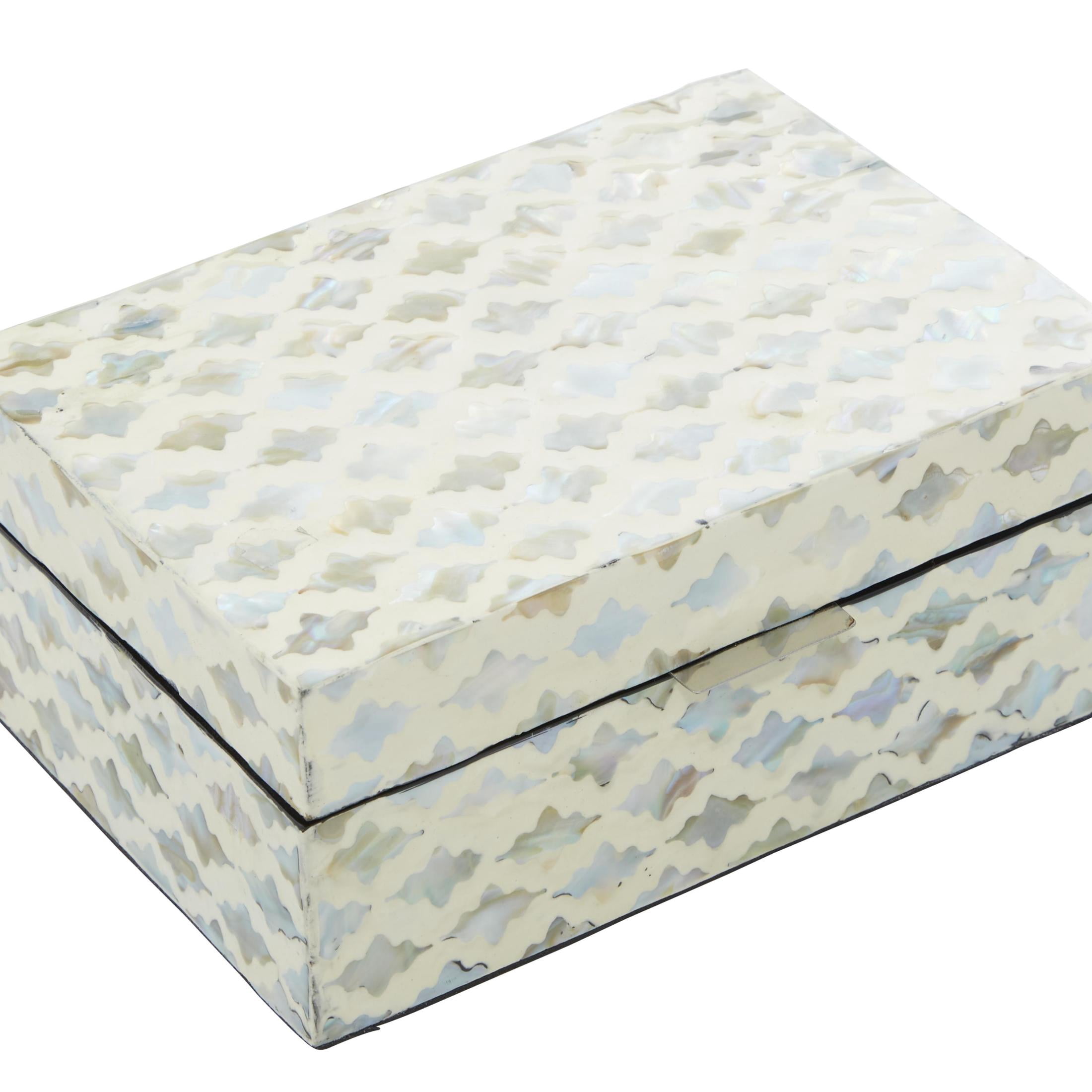 DecMode Geometric Handmade Storage Cream Mother of Pearl Shell Decorative Box with Hinged Lid, 2 Count