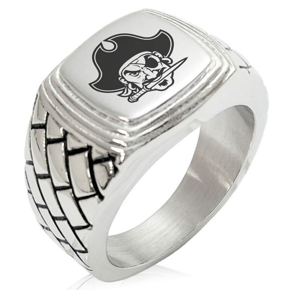 Stainless Steel Buccaneer Privateer Pirate Geometric Pattern Step-Down Biker Style Polished Ring