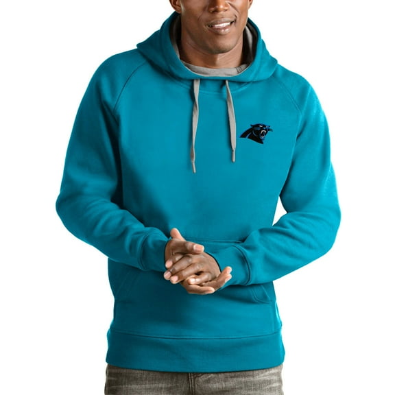 Men's Antigua Blue Carolina Panthers Logo Victory Pullover Hoodie