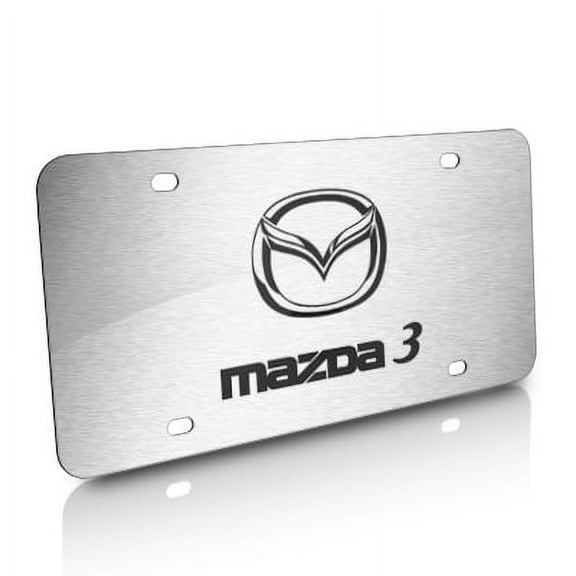 Mazda 3 Black Logo and Nameplate on Brushed Stainless Steel License Plate
