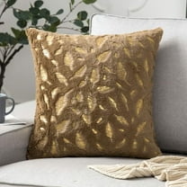 ERDOUY Faux Fur Throw Pillows Cover with Gold Leaves Super Soft Plush Square (Brown, 18"x18")