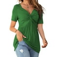 thumbnail image 2 of Short Sleeved Women Solid Color V-neck T-shirt Summer Slim Fit Knotted Tunic Tops, 2 of 3