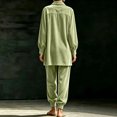 thumbnail image 4 of Szluipve 2 Piece Sets for Women Velvet 2 Piece Outfits Collared Half‑Button Lantern Long Sleeve Top Elastic Cuff Jogger Pants Set Casual Loose Matching Loungewear Suit With Pockets Green S, 4 of 6