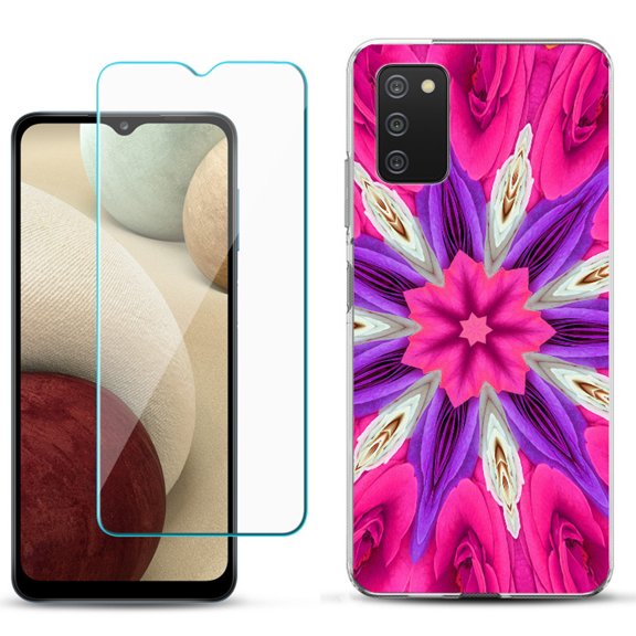 Slim-Fit TPU Phone Case Compatible with Samsung Galaxy A02s, with Tempered Glass Screen Protector, by OneToughShield ® - Kaleidoscope Rose