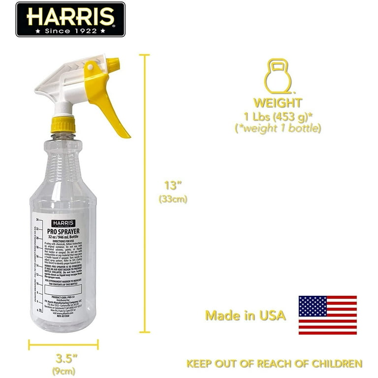 Harris Professional Spray Bottle 32oz 3-Pack, All-Purpose with Clear  Finish, Pressurized Sprayer, Adjustable Nozzle and Measurements 