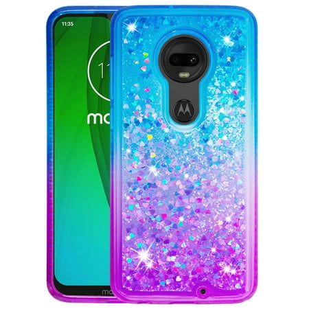 SOATUTO For Motorola G7 Phone Case Moto G7 Plus Glitter Case Sparkle Glitter Flowing Liquid Quicksand with Shiny Bling Diamond Women Girls Cute Case For Motorola G7 / Moto G7 Plus - Blue+Purple