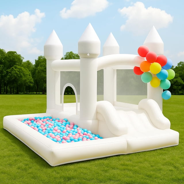 Bounce House NBSPORT, color blanco, con ventilador para 2 a 5 niños de 8 años, máximo 136 kg