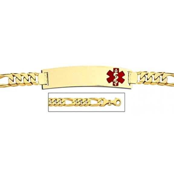 14K Gold Medical ID Bracelet W/ Figaro Chain with Enamel - 7 inch