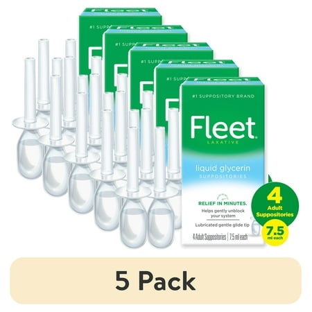 (5 pack) Fleet Laxatives, Liquid Glycerin Suppositories for Adult Constipation Relief, 7.5 mL Bottles, 4 Ct