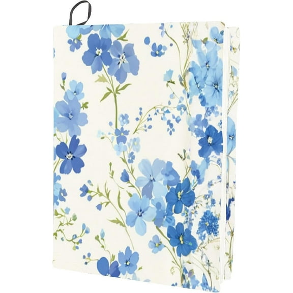 1 pc Blue Flower Stretchable Book Cover Plant Washable Reusable Large Nylon Book Protector Elastic Notebook Wraps Suitable for 9 x 11in Hardcover Books Classroom Students