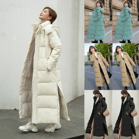 JURANMO Casual Loose Winter Coat for Men Long Down Jacket Maxi Hood Quilted Jacket with Pockets Deals of the Day Khaki L