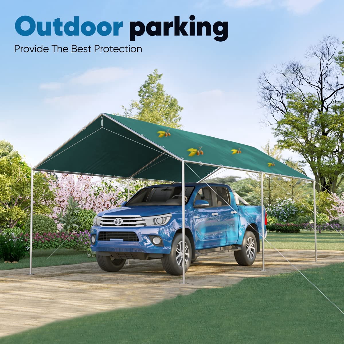 Quictent 10X20ft Heavy Duty Carport Outdoor Car Canopy with 3 Reinforced Steel Cables-Green