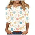 thumbnail image 2 of lcziwo Plus Size Shirts for Women Eastercute Eggs Print Easter 3/4 Sleeve Blouse Loose Round Neck Casual Spring Tops White XXXXL, 2 of 5