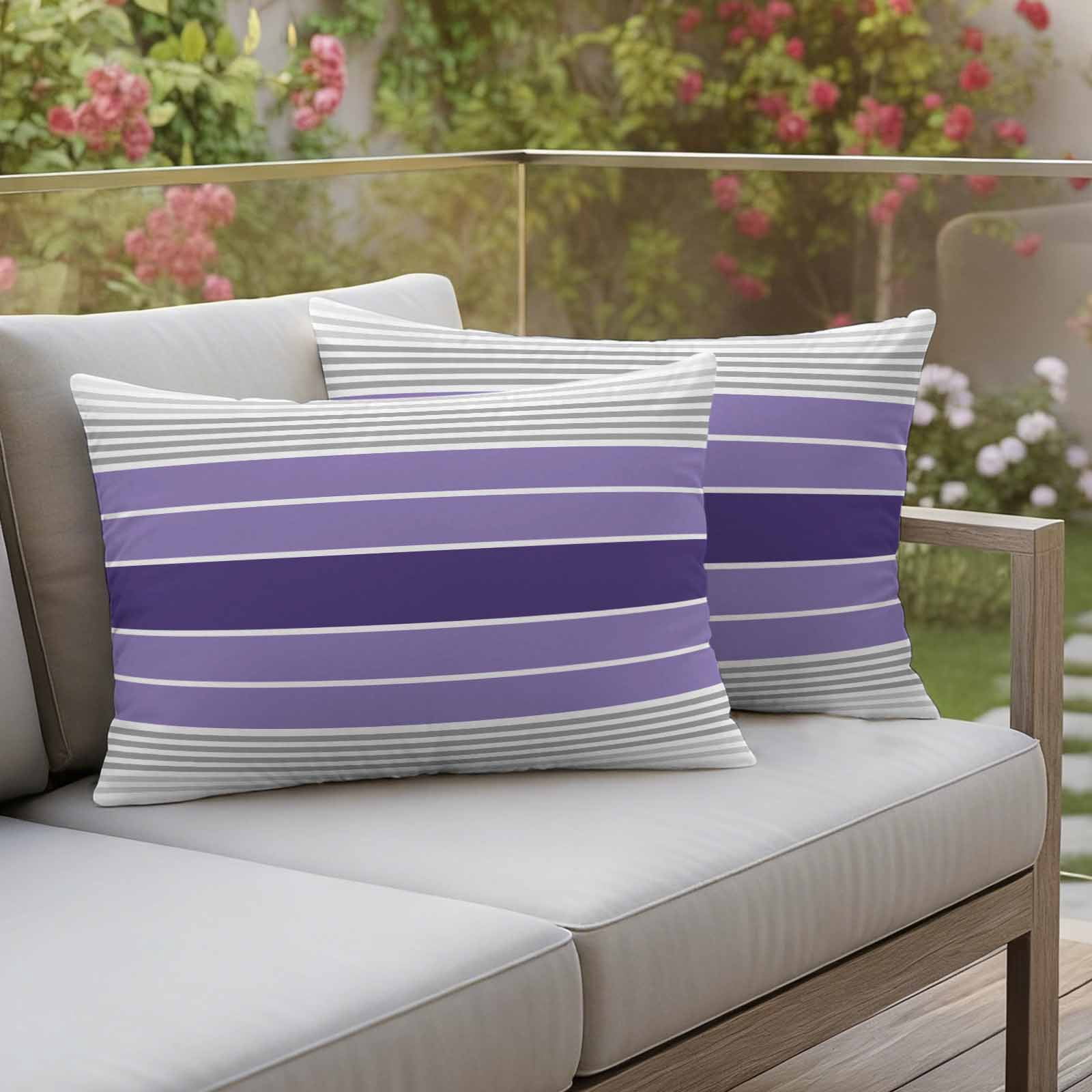 Purple Ombre Stripes Outdoor Waterproof Pillow Covers, Minimalist Gradient Lines Texture Decorative Rectangle Throw Pillowcase Sofa Cushion Sham for Patio/Couch/Chair, 20"x12" 2 Pack