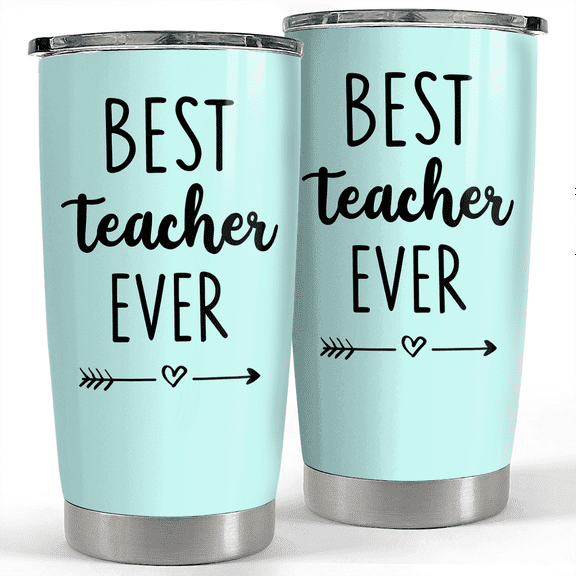 SANDJEST Teacher Tumbler - Best Teacher Ever Travel Coffee Mug Appreciation Gift for Teachers - 20oz Stainless Steel Tumblers Awesome Gifts for Birthday, Christmas, Graduation Day, Back To School
