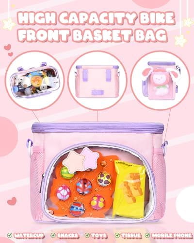 Kids Bike Basket, Front Handlebar Bag for Kids Girls Bikes, Waterproof Small Bike Basket with Zipper for Toddler Scooter Tricycle Bicycle