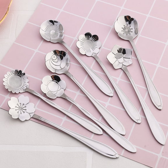 Raindrops 8 Pcs/Package Flower Spoon Flowers Toddler Spoons Child Silver