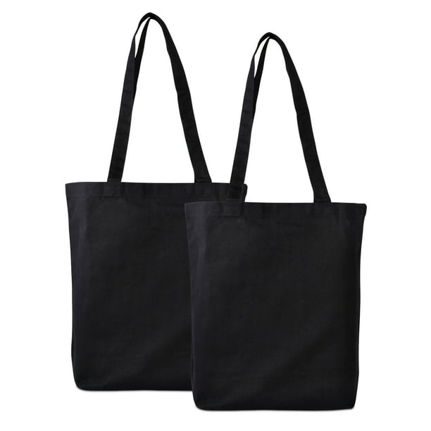 Zenpac - Black Reusable Cotton Canvas Tote Bags with Comfortable ...