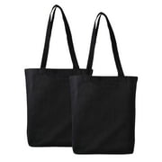 Zenpac - Black Reusable Cotton Canvas Tote Bags with Comfortable Shoulder Handles 2 Pcs 16x16x5