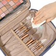 thumbnail image 4 of Bolsa de maquillaje de viaje NISHEL, grande, doble capa, azul Egeo, 4 of 7