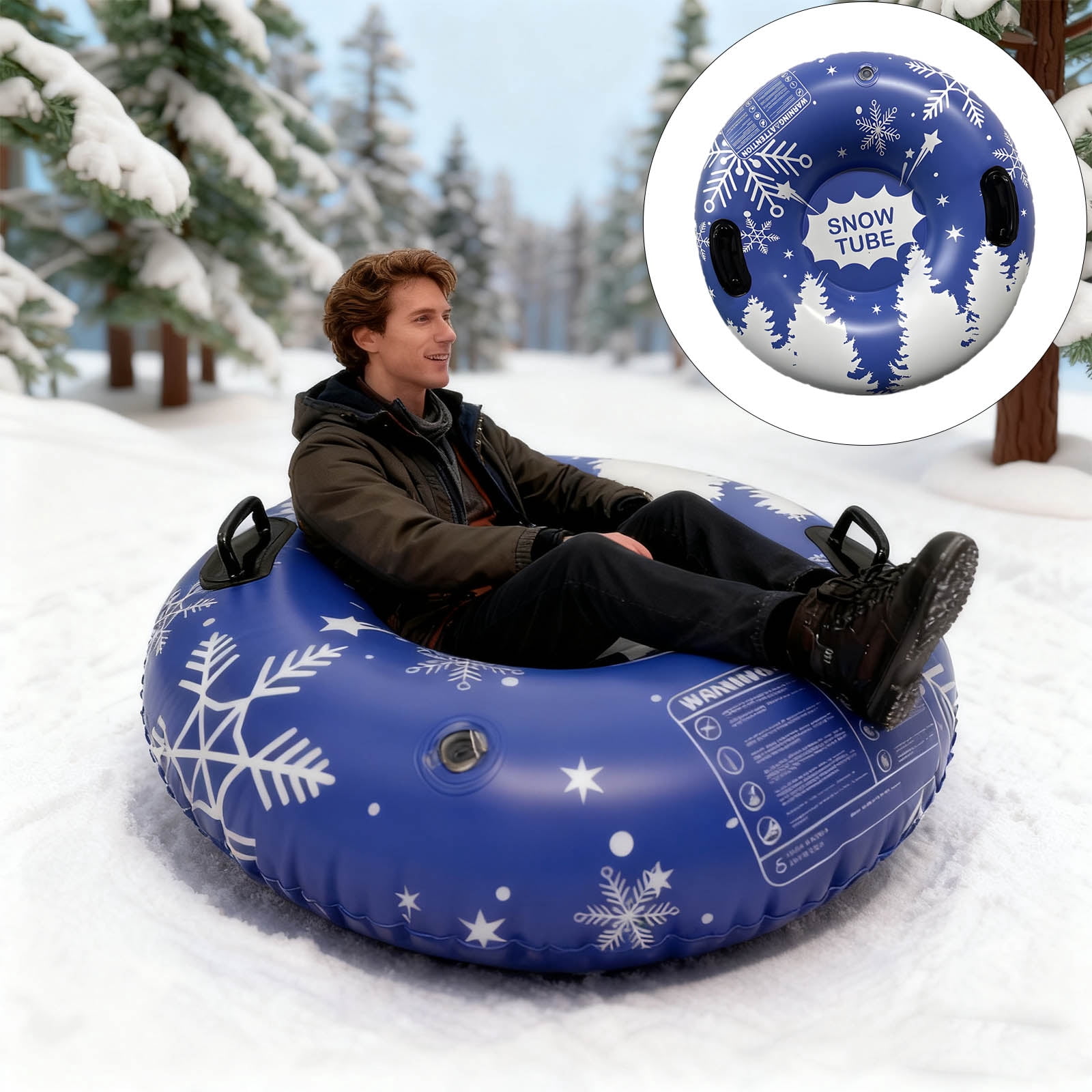 Thickened Snow Sled Inflatable Tube Sled with Handles Winter Snow Sledding Toy for Boys Girls Family Activities